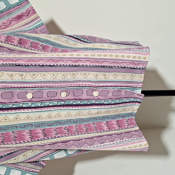 Alluson Dalet Multicolor Striped Full Button-Up Short Sleece Blouse Size 14P - Picture 3 of 16